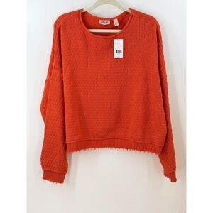 Willow & Root Fiesta Orange Knit Sweater Womens XL Distressed Hem CD2695 NWT